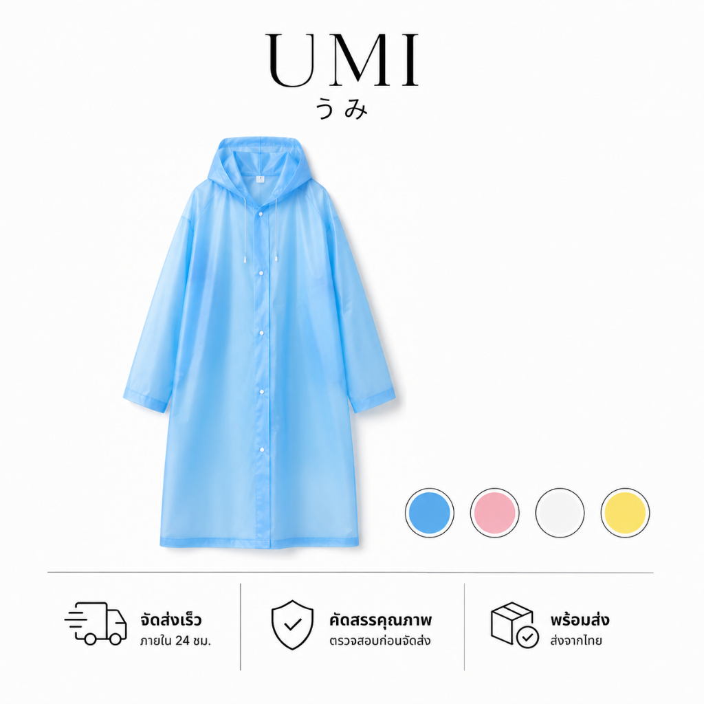 【พร้อมส่ง🚚】UMI เสื้อกันฝน EVA ชุดกันฝน สำหรับผู้หญิงและผู้ชาย หนาขึ้น ทนทานต่อการดึง วัสดุคุณภาพดี