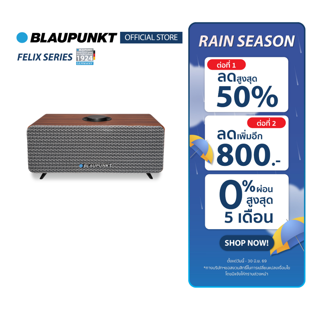 BLAUPUNKT ลำโพงบลูทูธพกพา 30 วัตต์ BLUETOOTH SPEAKER รุ่น FELIX แบตเตอรี่ 4000mAh เวอร์ชั่นระบบ 5.3