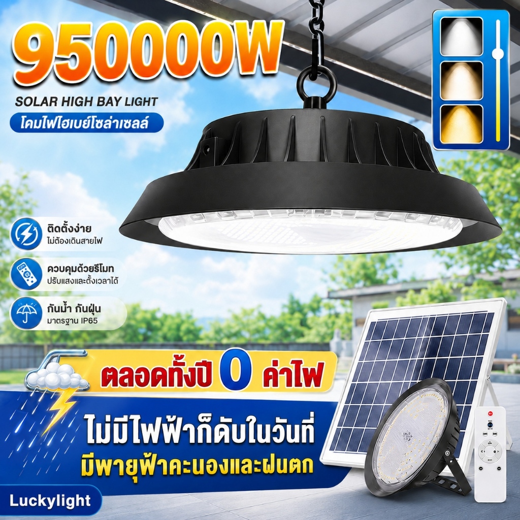 【ทดลองใช้ฟ30วัน】โคมไฟโซลาร์เซลล์ Solar light ไฟโซล่าเซล ไฟโซล่าเซลล์ติดเพดาน950000Wโคมวินเทจ แสงสีขาว/เหลือง/อุ่นโคมไฟติ