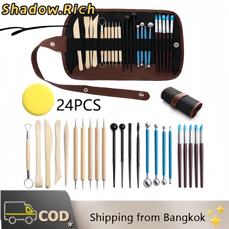 Shadow.Rich ครื่องมือดินปั้น ชุดปั้นดิน 12/24/35 ชิ้น ชุดไม้ขูด เครื่องมือปั้นดินเผา มีดตัดและเครื่องมือขึ้นรูป