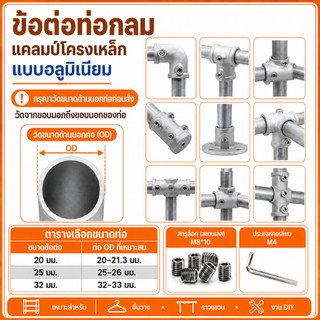 ข้อต่ออลูมิเนียมชนิดไม่ต้องต๊าปเกลียว ขนาด 20 มม. / 25 มม. / 32 มม. สำหรับงานเฟอร์นิเจอร์, งานตกแต่ง, งาน D.I.Y. ทุกชนิด