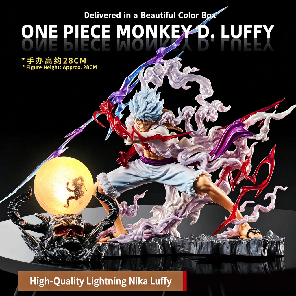 โมเดลวันพีช พร้อมกล่อง โมเดลฟิกเกอร์ 28 ซม. One Piece Fifth Gear Nika Luffy Lightning Luffy สําหรับตกแต่ง