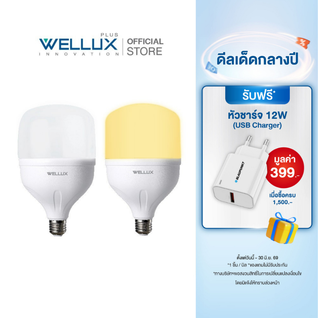 WELLUX หลอดไฟไฮเพาเวอร์กำลังวัตต์สูง 25W 35W 45W 55W 65W แสงขาว LED HIGH POWER GERARD SERIES ขั้วE27