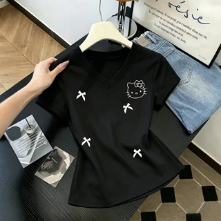 เสื้อคอวีสไตล์เกาหลีใหม่ มีไซส์ M-3XL ลายเฮลโลคิตตี้ จัดส่งจากกรุงเทพฯ