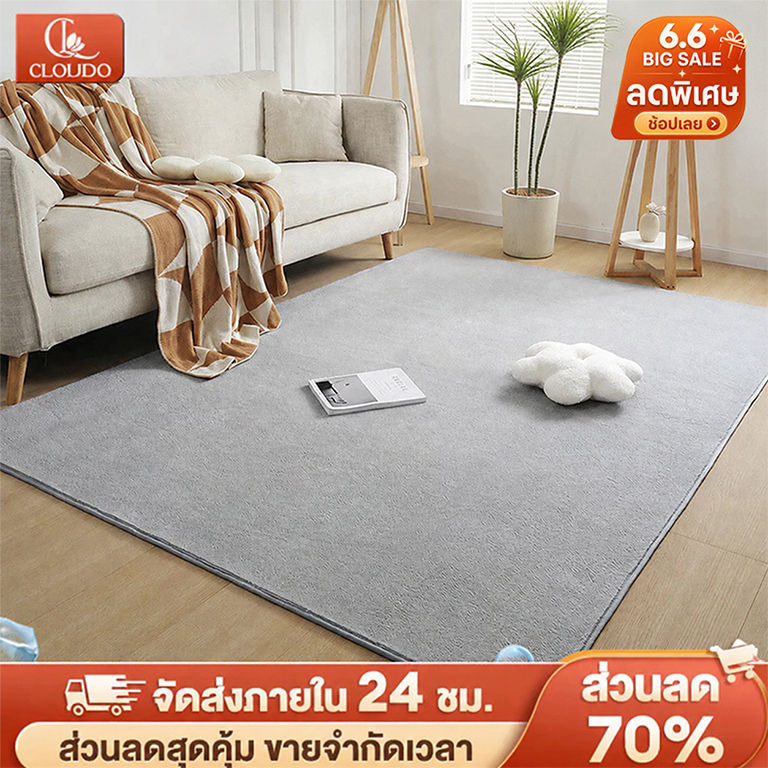 CLOUDO พรมปูพื้นห้อง พรมขนสั้น วัสดุขนแกะปะการัง พรมมินิมอ พรมตกแต่ง เหมาะสำหรับห้องนั่งเล่นและห้องนอน