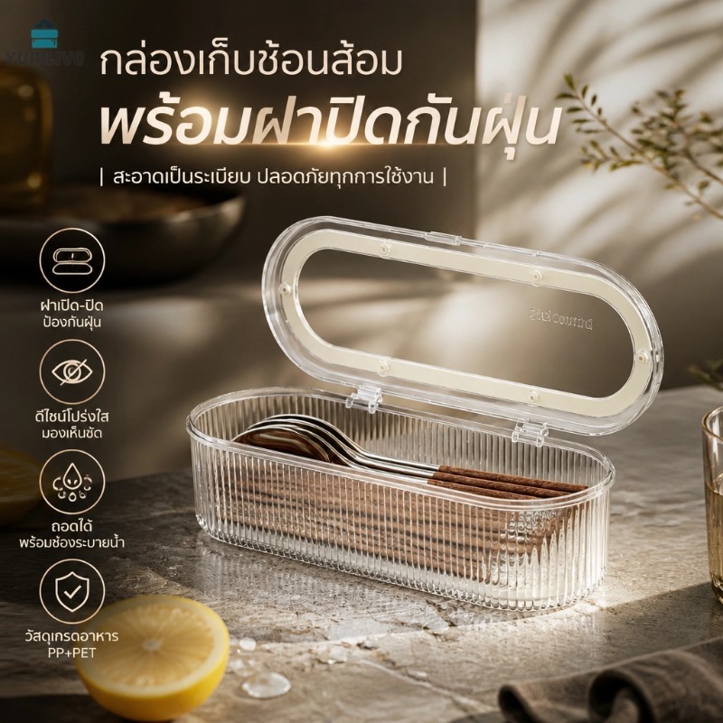 【ส่งจากกทม|พร้อมสต็อก】ตะเกียบเก็บตะเกียบสไตล์ครีม ฝาปิดกันฝุ่น ถาดระบายน้ำ ไม่เป็นรา ที่เก็บช้อนส้อม อุปกรณ์ครัวเรือน