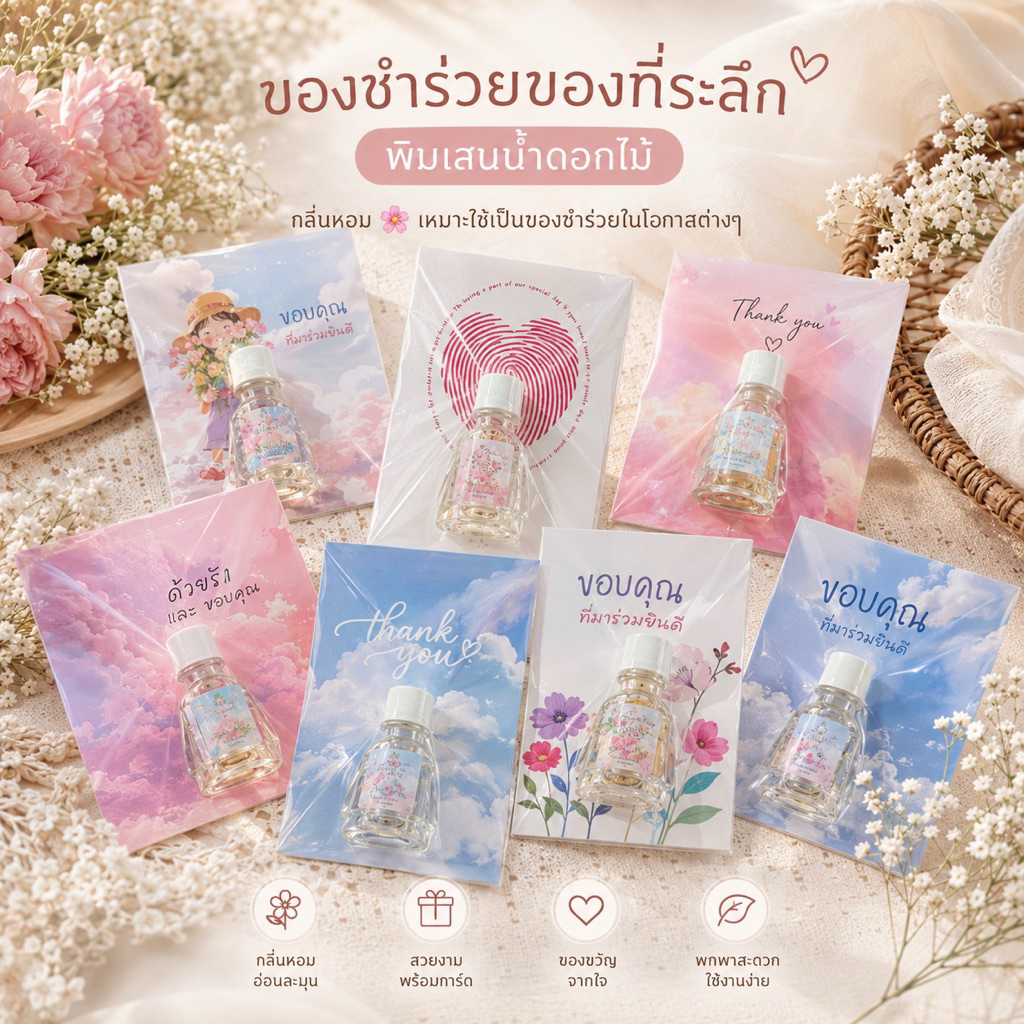ของชำร่วยของที่ลระลึก พร้อมการ์ดรอง 7*9 ซม. ออกแบบฟรี ขั้นตำ 10 ชิ้น