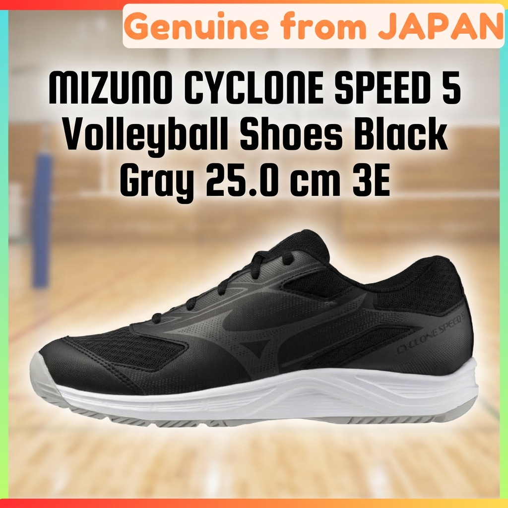 Mizuno Cyclone Speed 5 Volleyball Shoes Black Grey 25.0 cm 3E Wide Fit Indoor Court