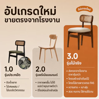 Sweven Home เก้าอี้ เก้าอี้กินข้าว พนักพิงหวาย เบาะนุ่ม เก้าอี้ทานอาหารมินิมอล แข็งแรง มี 2 สี สำหรับบ้าน คาเฟ่ คอนโด