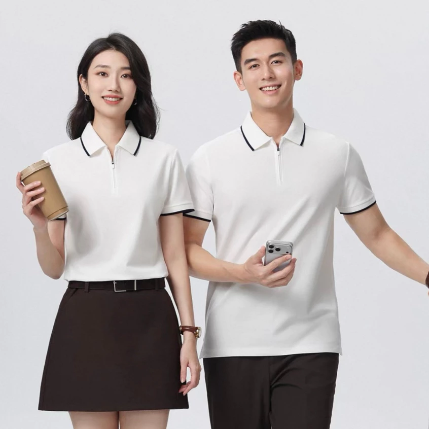 เสื้อโปโลผู้ชายผ้าฝ้ายแท้ ปกขอบสองเส้น มีซิปครึ่งหน้า แขนสั้น ใส่ทำงาน/ประจำวัน 4เฉดสีไซส์M-2XL