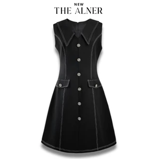 Thealner-AN008 (เดรสคอปกแขนกุดแต่งกระดุมหน้า)
