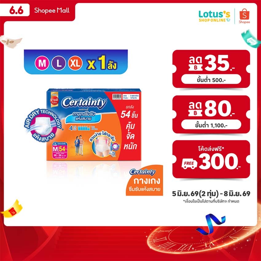 [ขายยกลัง] เซอร์เทนตี้ กางเกงอนามัย เดย์แพ้นส์ SUPER SAVE BOX (ลังละ3แพ็ค) CERTAINTY DAY PANTS