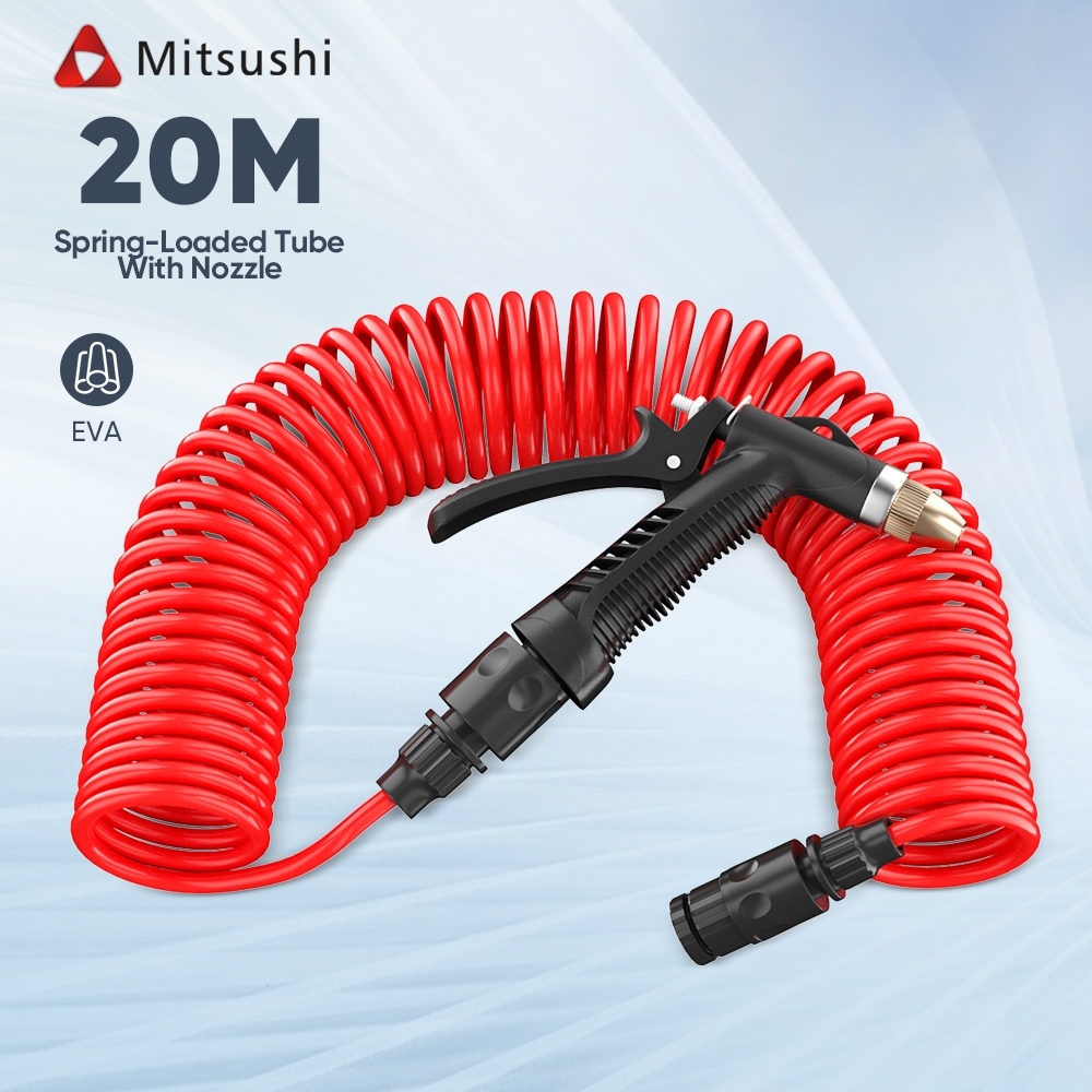 Mitsushi สายยางสปริงยืดหดได้สำหรับสวน ขนาด 20 เมตร/15 เมตร/7.5 เมตร สายยางแรงดันสูง สายยางสำหรับสวน