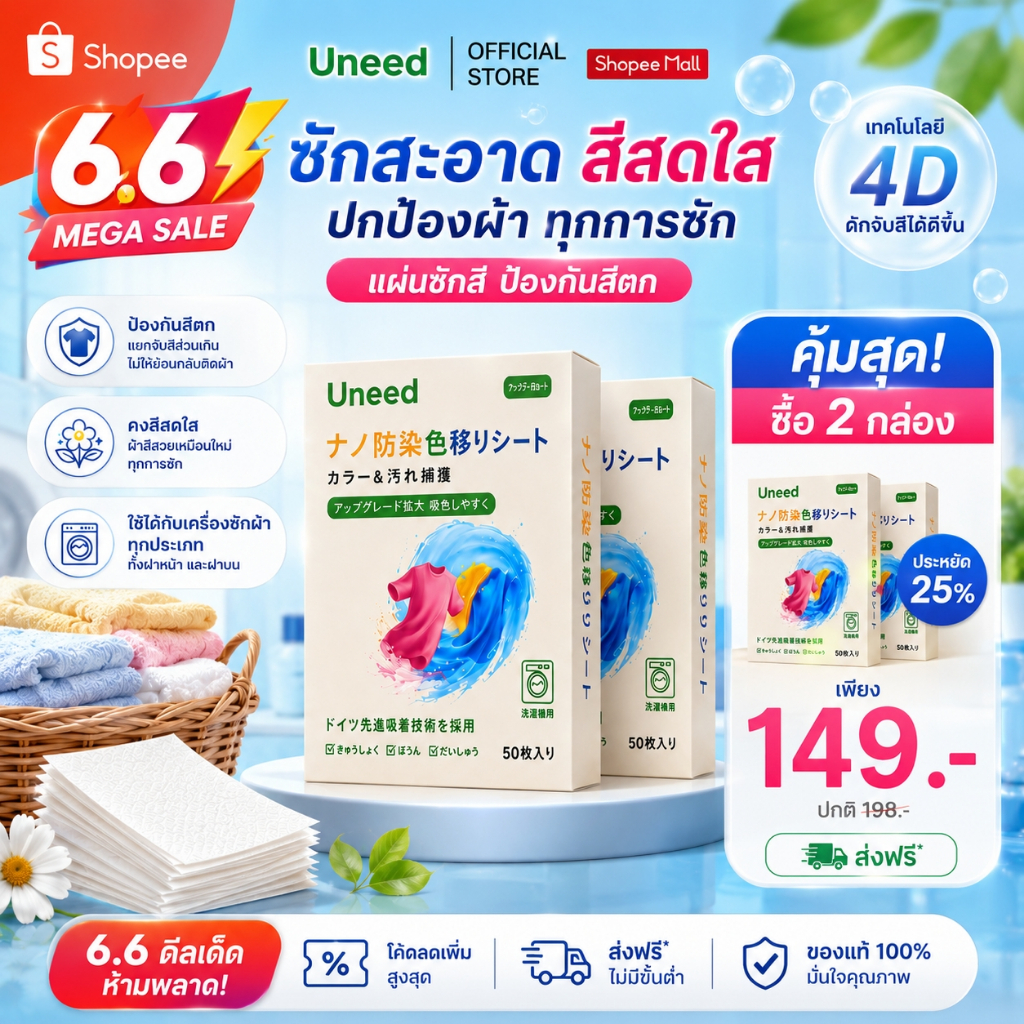 ซื้อ 3 กล่อง คุ้มกว่า เเผ่นซับสี 50 แผ่น แผ่นผ้าซับสี แผ่นดูดสี แผ่นซับสีสำหรับซักผ้า ไม่ต้องแยกผ้า ใช้งานง่าย