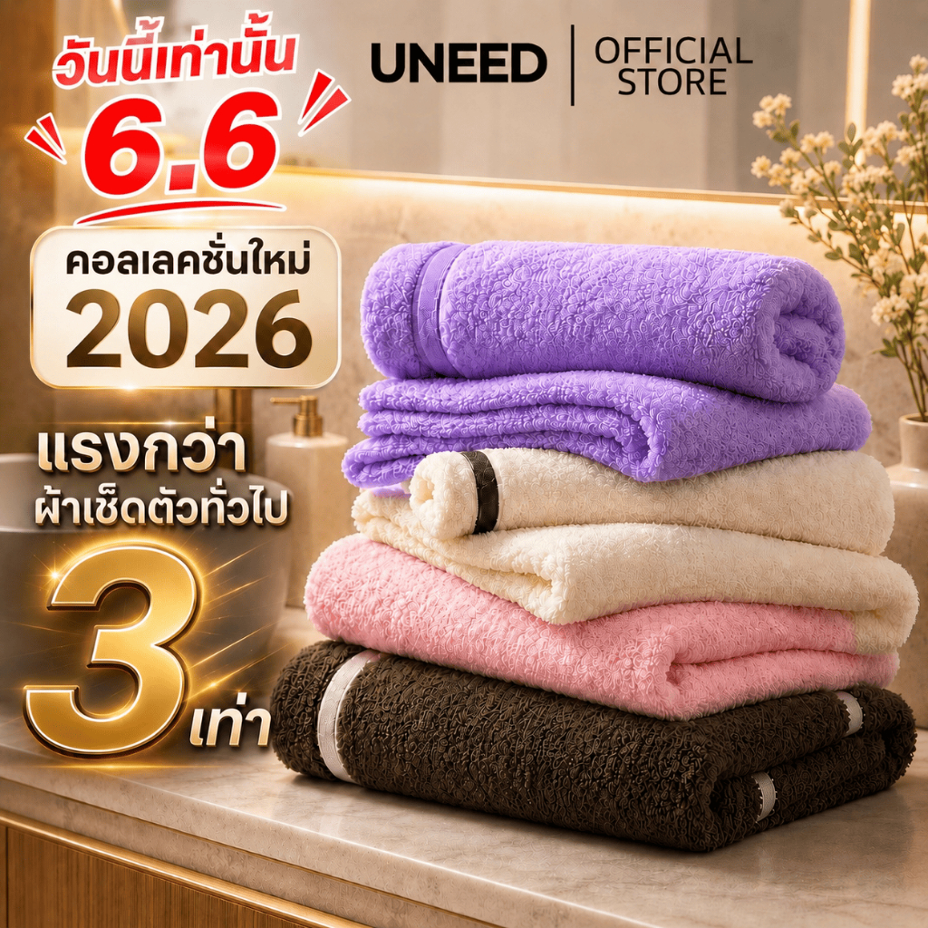 【UNEED】คอลเลคชั่นใหม่ 2026 ผ้าไมโครไฟเบอร์ ผ้าเช็ดตัวผืนใหญ่ เกรดโรงแรม ผ้าขนหนูเกรดพรีเมียม เเห้งไว ซึมซับดีไม่เป็นขุย