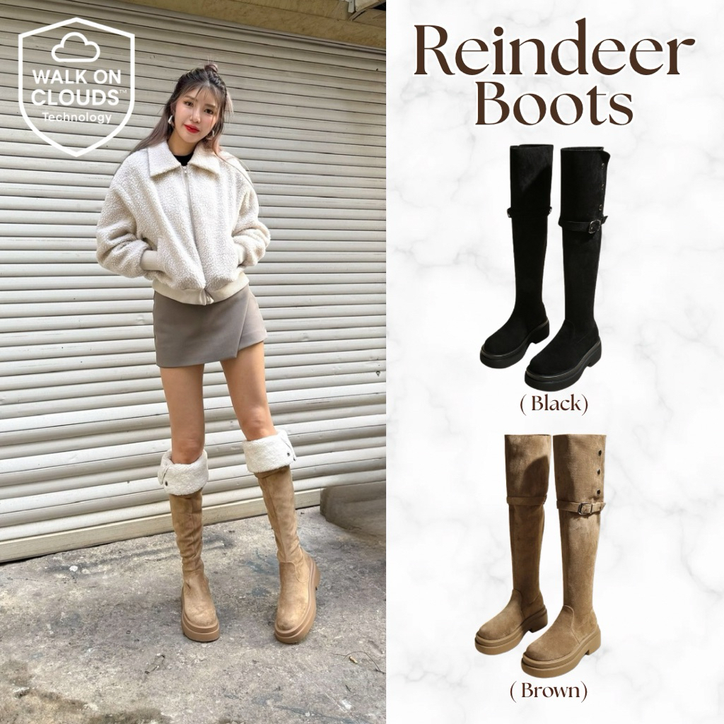 Reindeer Boots รองเท้าบูทเหนือเข่า ดีไซส์เก๋ นุ่มทั้งด้านนอกและด้านใน กันลื่น ให้ความอบอุ่นดีสุดๆ จากแบรนด์ Look At We