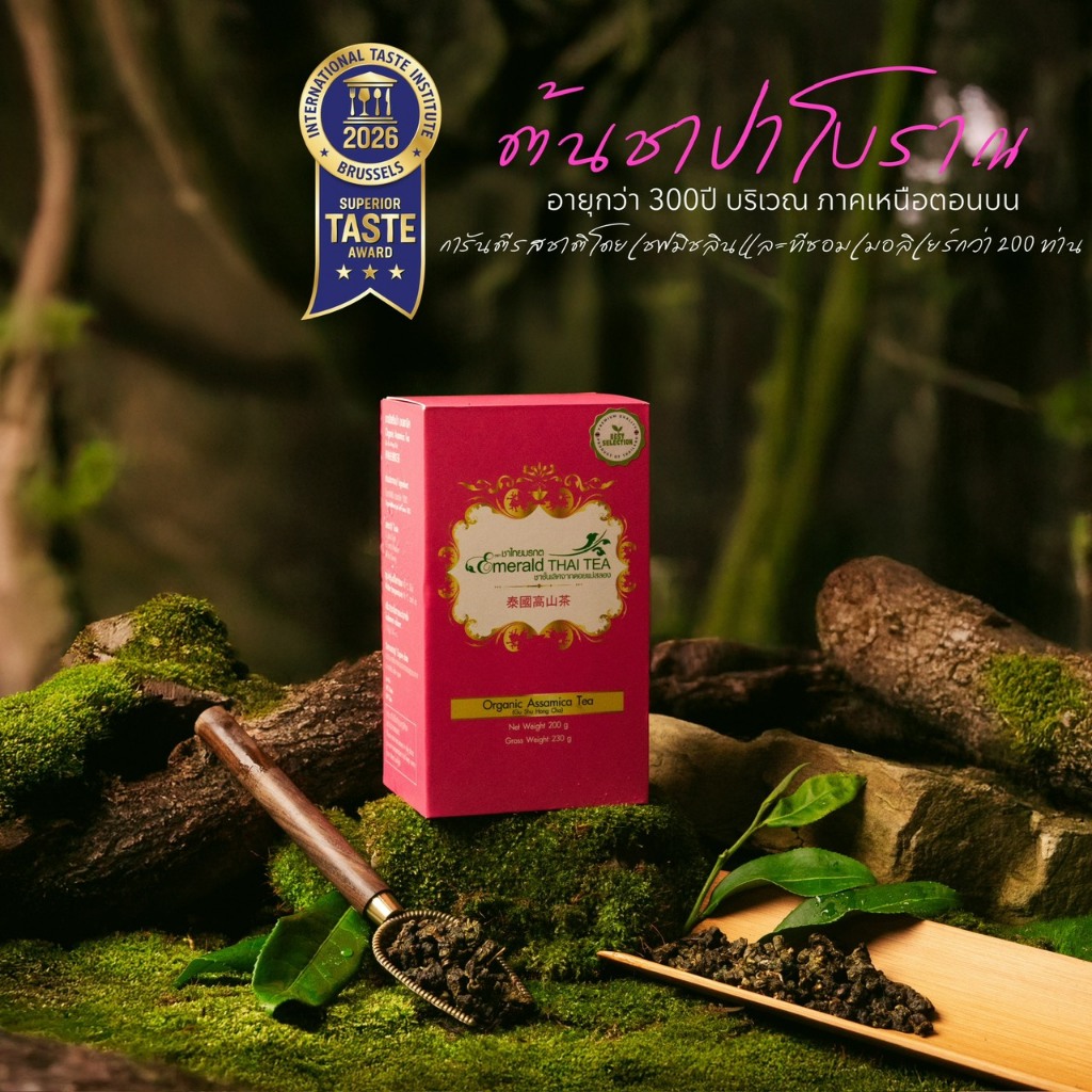 ชาอัสสัมป่า ออแกนิค Organic Assamica Tea (Gu Shu Hong Cha)ชาดำ ชาโบราณ ขนาด 200 กรัม - ตรา ชาไทยมรกต ใบชาโชคจำเริญ