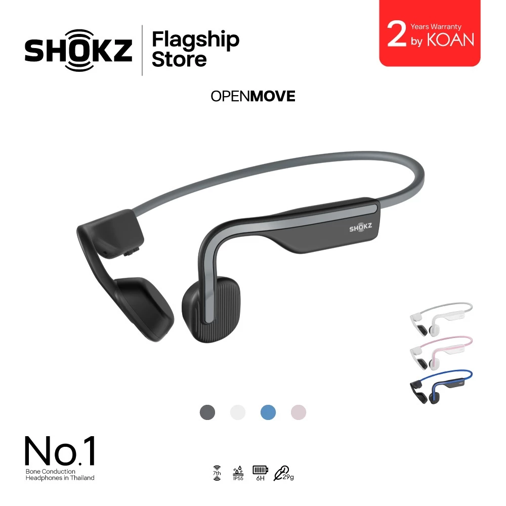 Shokz OPENMOVE หูฟังออกกำลังกายไร้สาย รุ่นระดับเริ่มต้นสุดคุ้มค่า สวมใส่สบาย แบตอึด รับประกัน 2 ปี