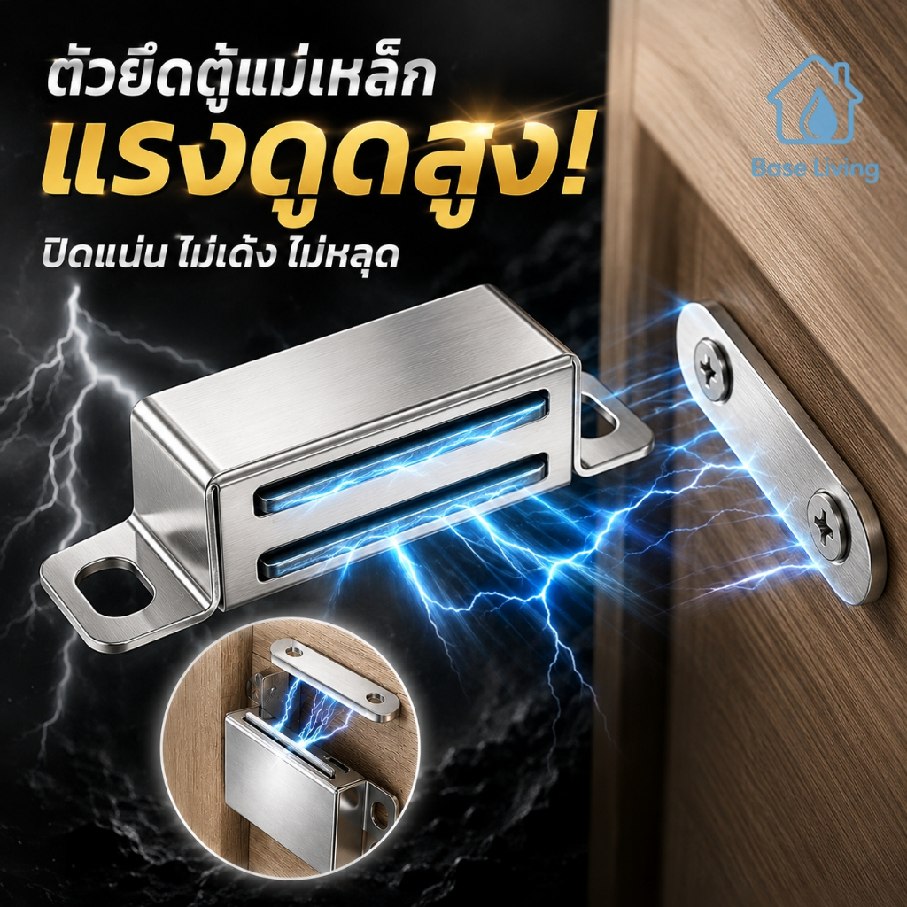 🔥แม่เหล็กดูดประตู ตัวดูดตู้แม่เหล็ก แรงดูดแน่น สแตนเลส พร้อมอุปกรณ์ติดตั้ง ใช้กับตู้ ประตูบานเลื่อน และลิ้นชัก