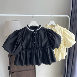 เสื้อแขนพองสไตล์เจ้าหญิงทรงตุ๊กตา[ตัดเย็บซ่อนตะเข็บ]แต่งระบายฟูฟ่องน่ารักสุดๆ
