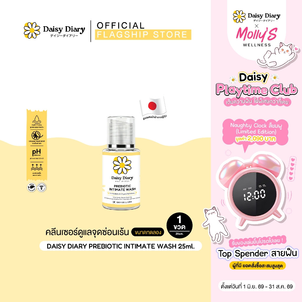 [ขนาดทดลองใช้ ได้นาน 2สัปดาห์] Daisy Diary Prebiotic Intimate Wash 25ml. คลีนเซอร์จุดซ่อนเร้นสูตรพรีไบโอติก