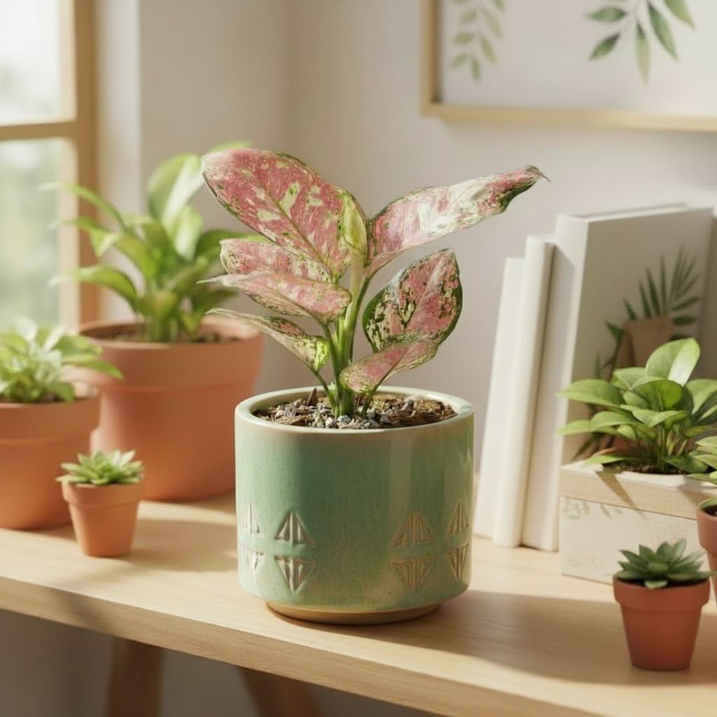 อัญมณีสามสี 5-6 ใบ (Aglaonema tricolor) กระถาง 6 นิ้ว อัญมณี 3 สี