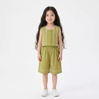 Hania Kids พร้อมส่ง ชุดเซ็ตเสื้อ+กางเกง ปักลายดอกไม้ ชุดเซ็ตสำหรับเด็กผู้หญิง ผ้าฝ้าย K5125636