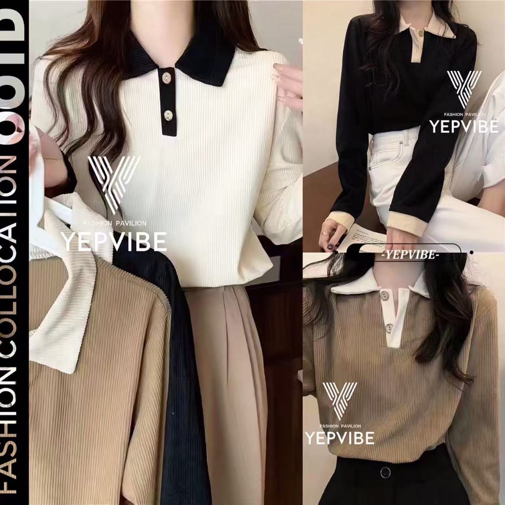 เสื้อยืดโปโล แขนยาว คอปก ทรงสลิมฟิต สีพื้น สําหรับผู้หญิง Clothing Shirt