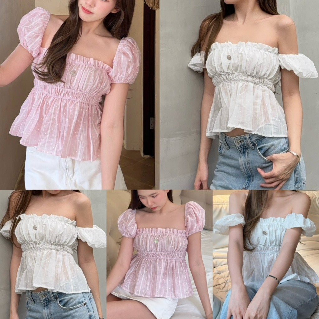 BABEJUB.X l MALI TOP เสื้อปาดไหล่ผ้าโรซี่ ซับช่วงอก ไม่บางค่าา น่ารักมากกกก ใส่ได้ 2 แบบ