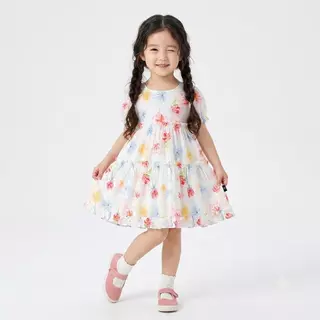 Hania Kids พร้อมส่ง เดรสลายดอกไม้สีสันสำหรับเด็กผู้หญิง ผ้าฝ้าย ใส่สบาย K5125698