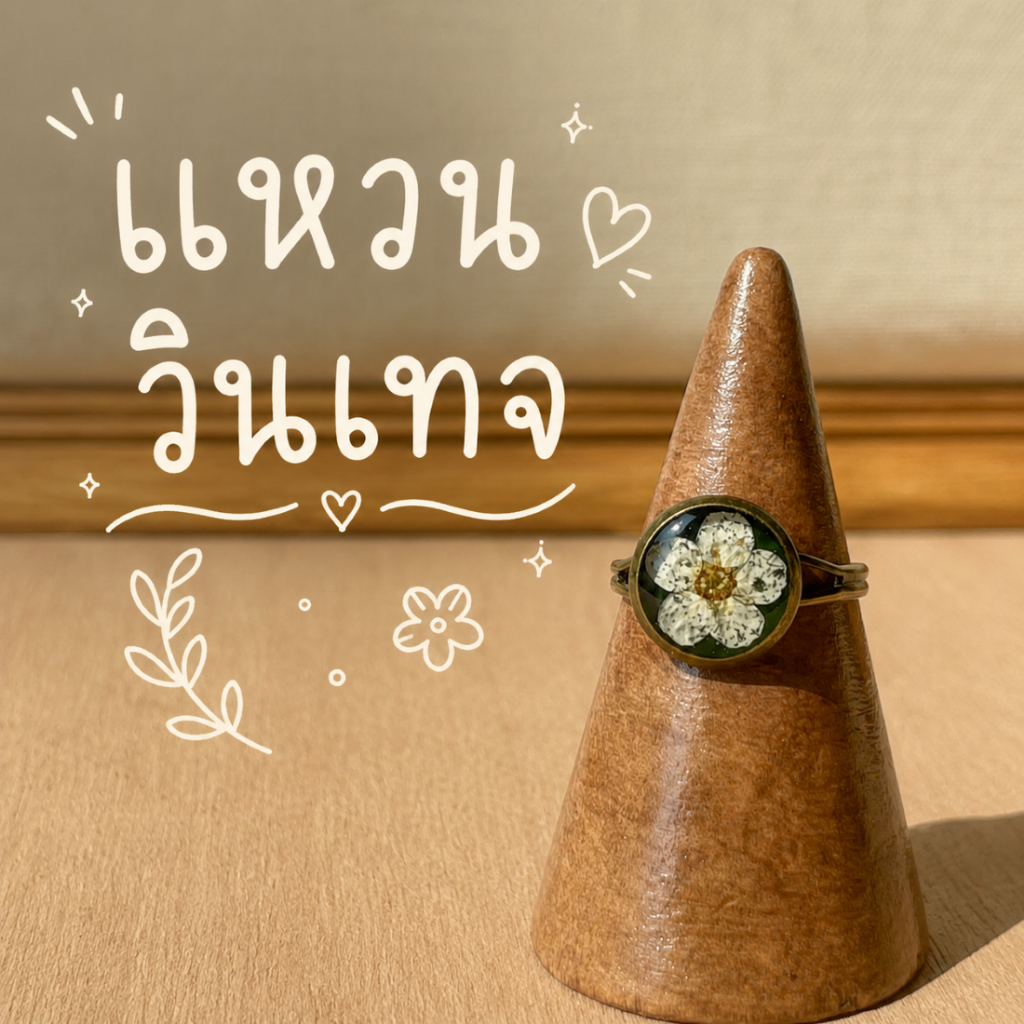 • CAMIN CRAFT • แหวนเรซิ่นดอกไม้ โลหะสีสนิม แหวนวินเทจ