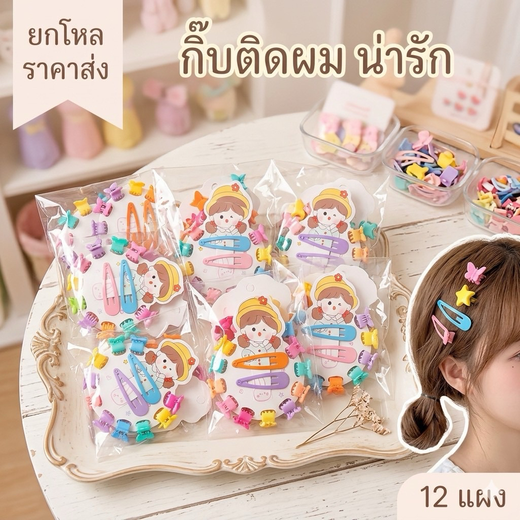 🌷ยกโหล🌷กิ๊บติดผม แผง 2 ชิ้น 12 แผง G051