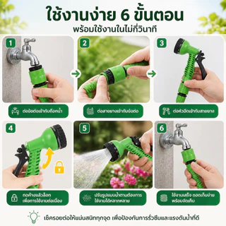 【ความยาวจริง】ปืนฉีดน้ำ7แบบพร้อมสายยางยืดได้22.5/30/52.5ม. อุปกรณ์รดต้นไม้ล้างรถบ้าน พกเก็บง่ายคุณภาพทนทาน