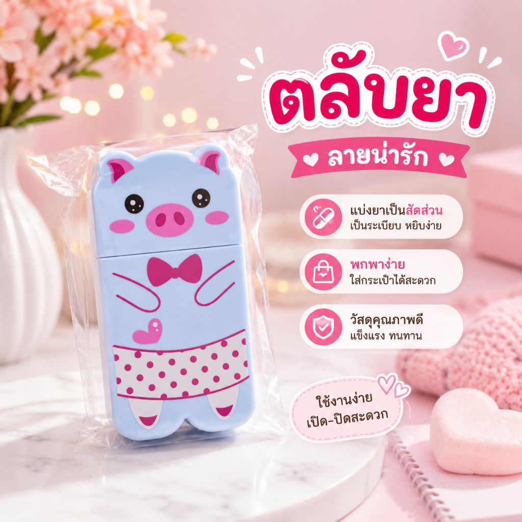 ตลับยา​ พร้อมช่องตัดเม็ดยา​ ลายการตูนน่ารักมาก กระปุกใส่ยา​ มี4ลายให้เลือกงานจริงทุกรูป