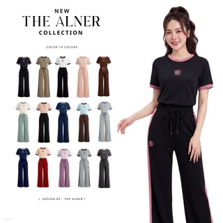 Thealner - Camellia mode  AN351  (เซตเสื้อขาวแต่งแถบดำปักดอก กางเกงวอมขายาว)
