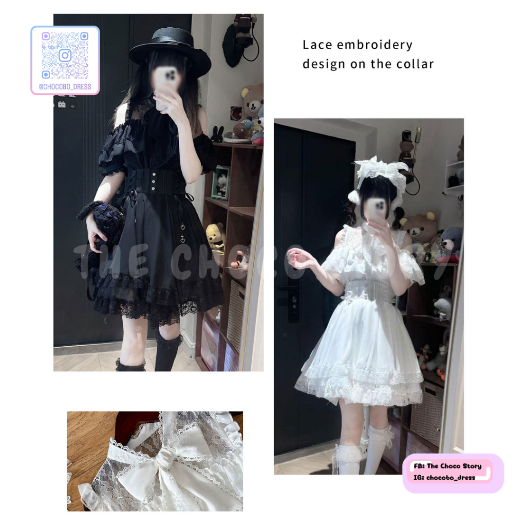 มีเงื่อนไข สงสัยสอบถามก่อนสั่ง🏰 (S-4XL)🎀แบรนด์แท้🌙YOSHIKI❤ชุดจิไรสวยๆ Jiraikei น่ารัก ชุดขาวดำ