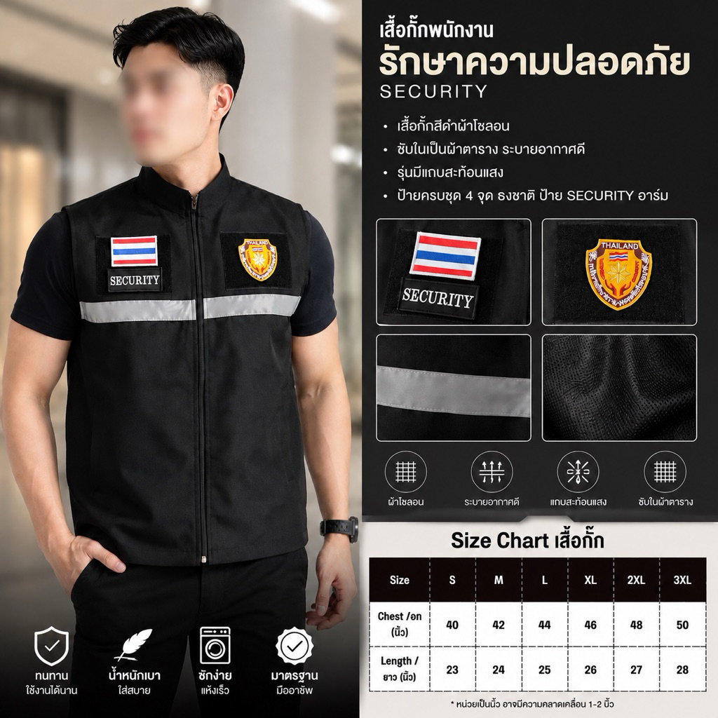 เสื้อกั๊กดำพนักงานรักษาความปลอดภัย Security