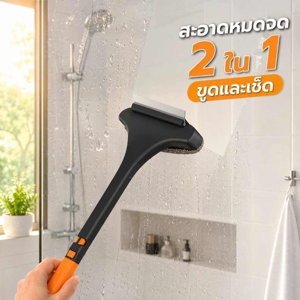 [ซื้อ 1 แถม 1]Cozy แปรงทำความสะอาดมุ้งลวดและกระจก 2in1 ผิวผ้าสักหลาดทำความสะอาดได้หมดจด แปรงไม้เช็ดกระจก ด้ามจับยาว 4