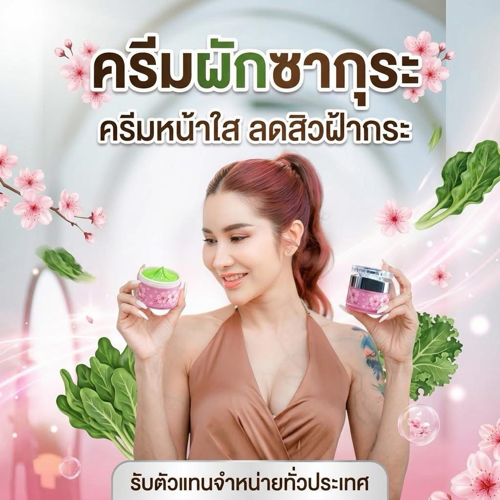 ครีมผักซากุระ ครีมผักสูตรใหม่ สูตรปัง 2026 (ของแท้มีบัตรพร้อมส่ง+มีของแถม)