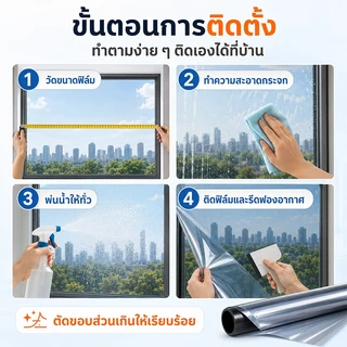 CSH ฟิล์มกรองแสง กันรังสี UV99% ฟิล์มกันร้อน ฟิล์มติดกระจก สำหรับบ้านและอาคาร พร้อมเครื่องมือติดตั้ง