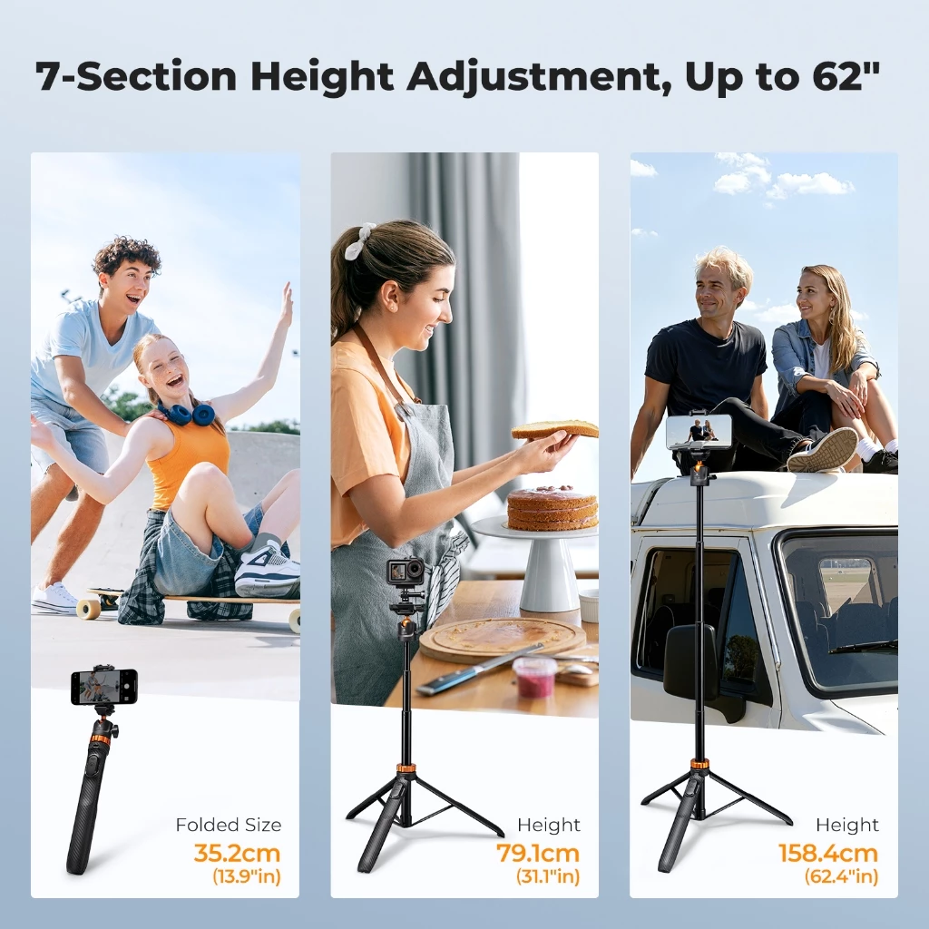 K&F CONCEPT ไม้เซลฟี่ ยืดได้สูง – รองรับ มือถือ, DJI Action, Pocket 3, กล้อง, GoPro, Insta360 thumbnail 7