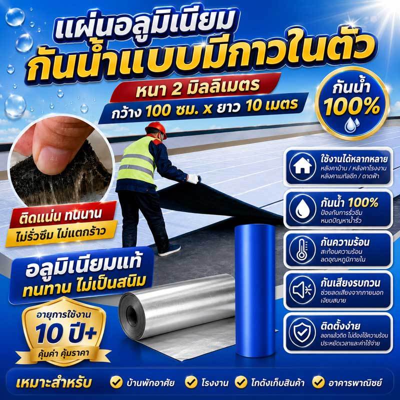 PVC แผ่นกันซึม 10m เทปกันน้ํา เทปกาวกันน้ำ หลังคารั่ว ฉนวนลดเสียง ฉนวนกันความร้อน ป้องกันการรั่วซึมได้100% มีกาวในตัวติด