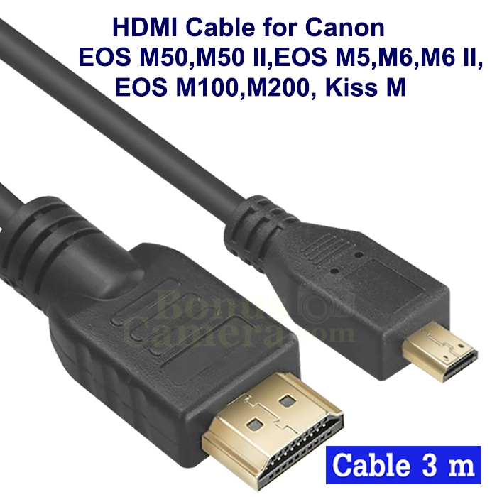 สาย HDMI ยาว 3m ใช้ต่อ Canon EOS M50,M50 II,EOS M5,EOS M6,M6 II,EOS M100,EOS M200, Kiss M เข้ากับ HD