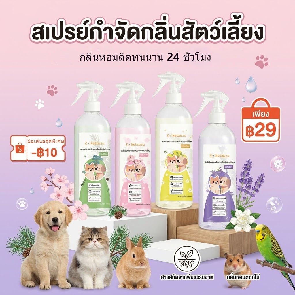 Ketzuzu สเปรย์ดับกลิ่นฉี่แมว ลดแบคทีเรียสะสม ดับกลิ่นทรายแมวและกลิ่นอับในบ้าน 250ml/500ml