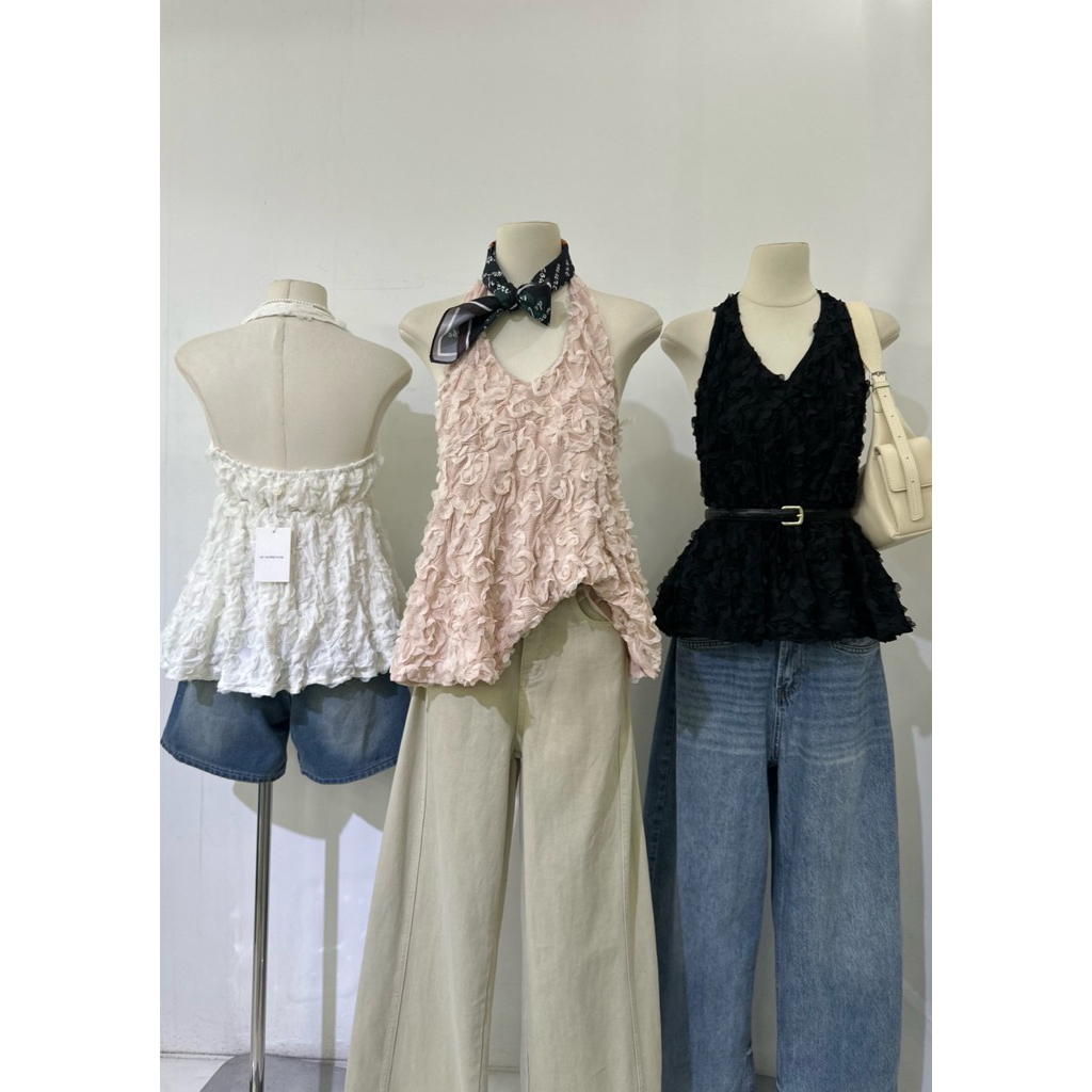 เสื้อคล้องคอดอกไม้3Dหวานละมุนมีซับในทั้งชุด