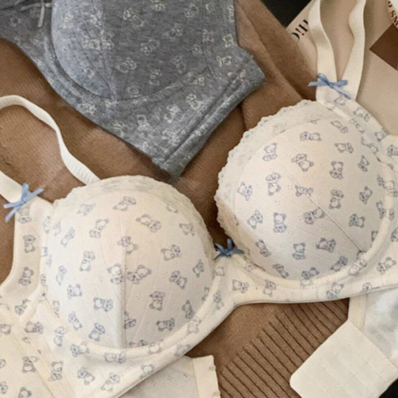🎈34-40BCD🎈 ชุดชั้นในผู้หญิงไซส์ใหญ่ มีโครงบาง ผ้าลูกไม้เซ็กซี่ ลายหมีน้อยน่ารัก ไร้แรงกด สบายผิว 🎊สินค้าพร้อมส่งจากไทย