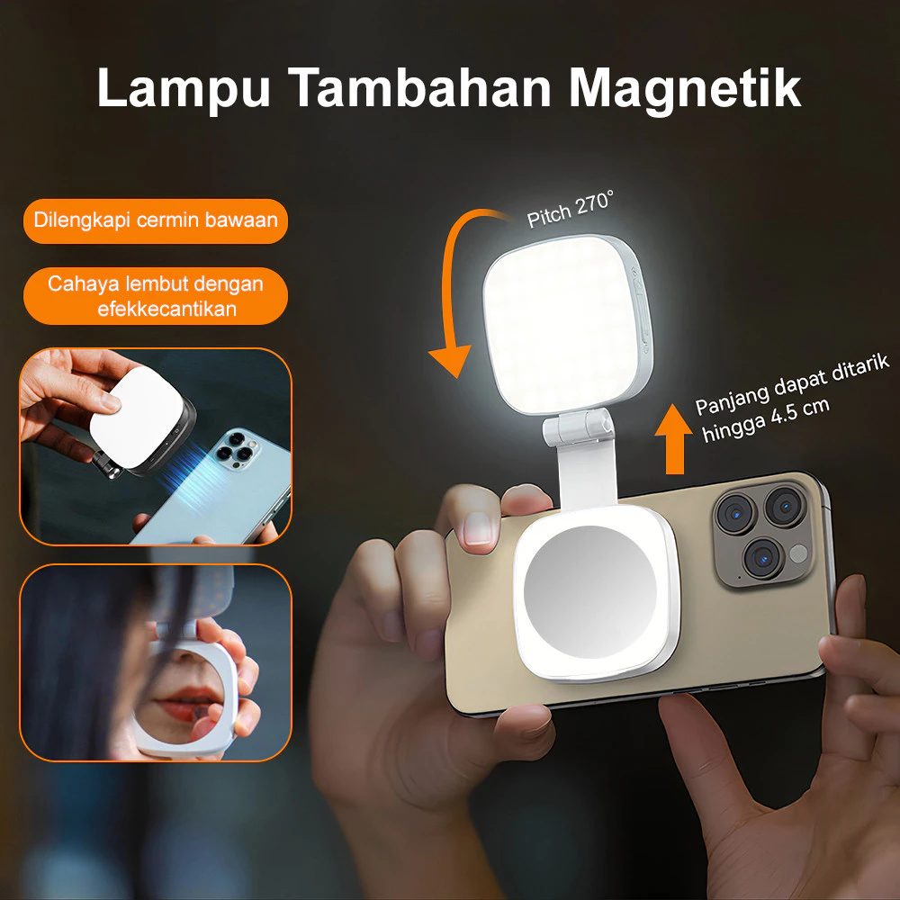 iMI Magnetic Selfie Light ไฟเสริมเซลฟี่ 3in1 มีกระจกในตัว ปรับใช้งานเป็นขาตั้ง พับเก็บง่าย แสงไฟ 2500K-