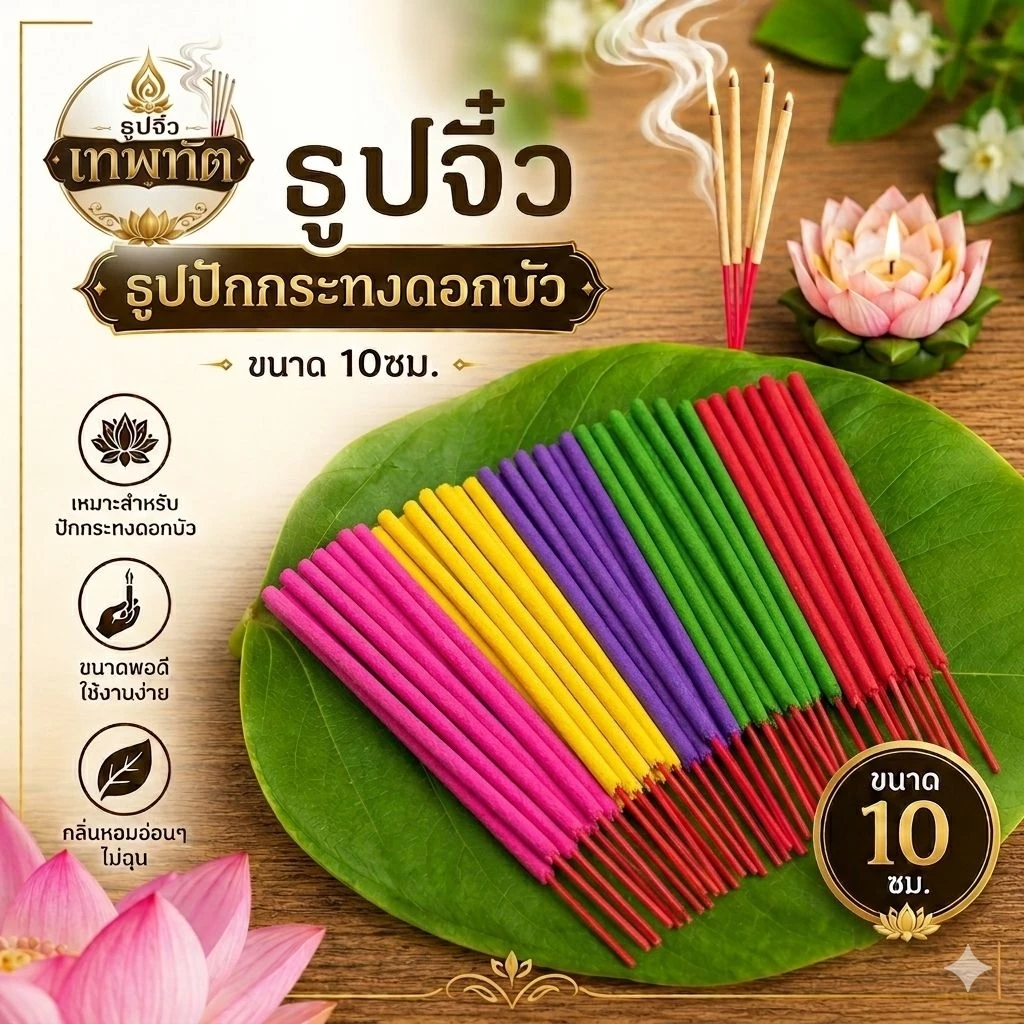 ธูปจิ๋ว ธูปสั้น ธูปปักกระทงดอกบัว ขนาด 10ซม.