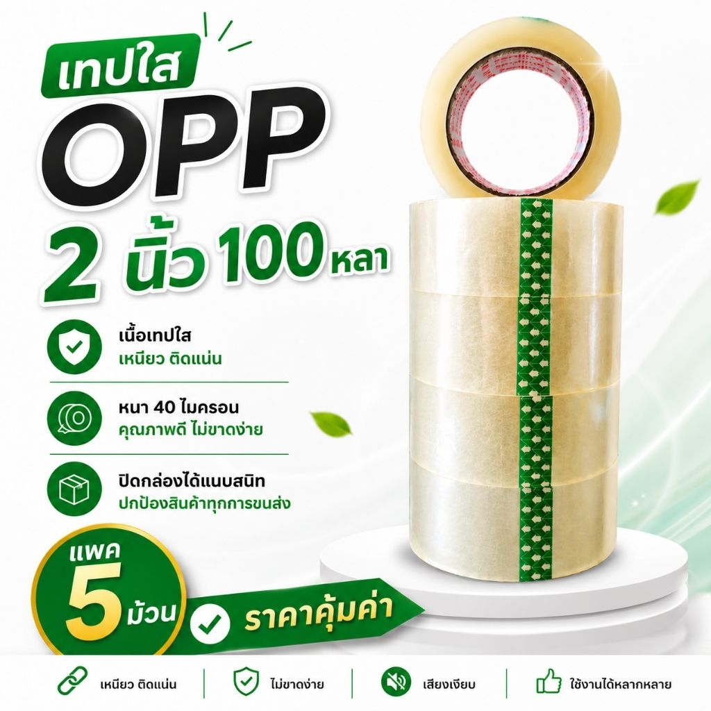 เทปopp 2นิ้ว100หลา เทปใส เทปปิดกล่องพัสดุ