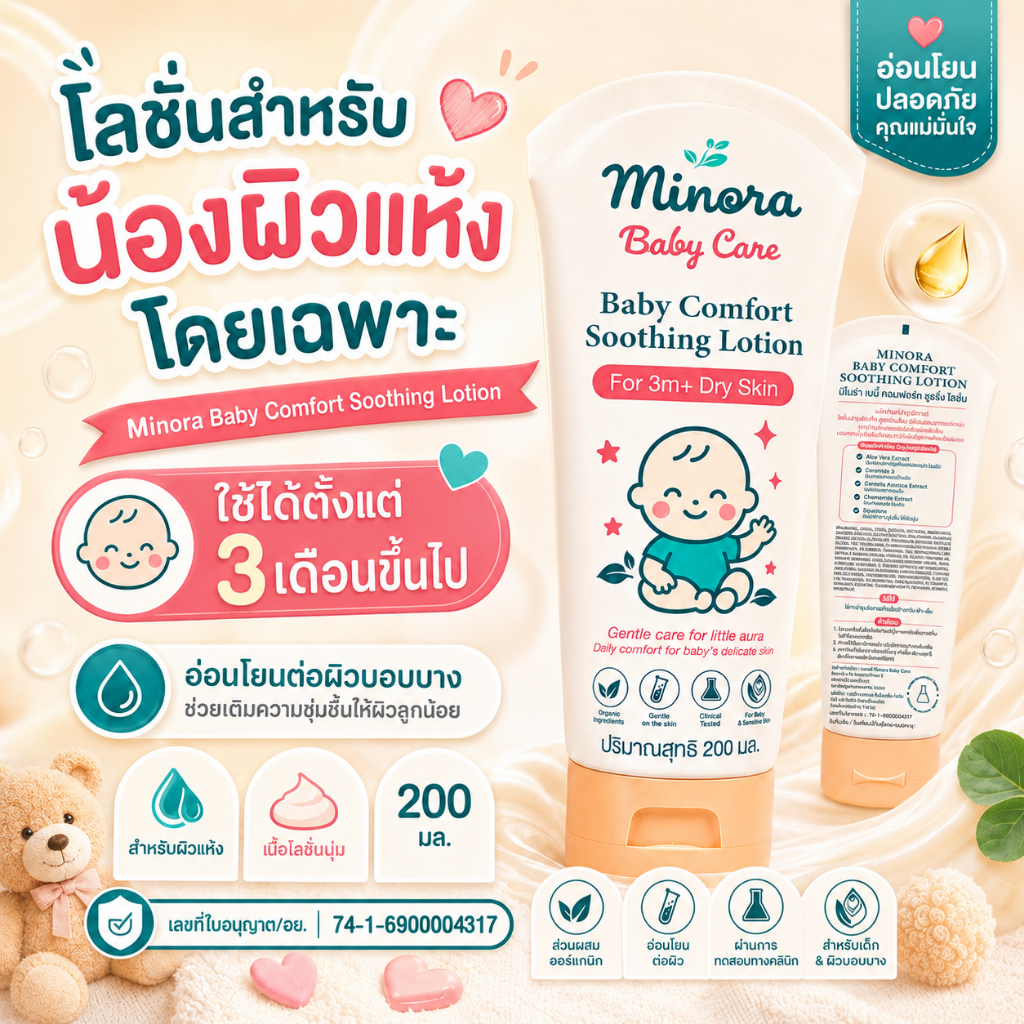 โลชั่นสำหรับเด็กผิวแห้งโดยเฉพาะ อายุ 3 เดือนขึ้นไป Minora Baby Comfort Soothing Lotion (3m+) Dry Skin